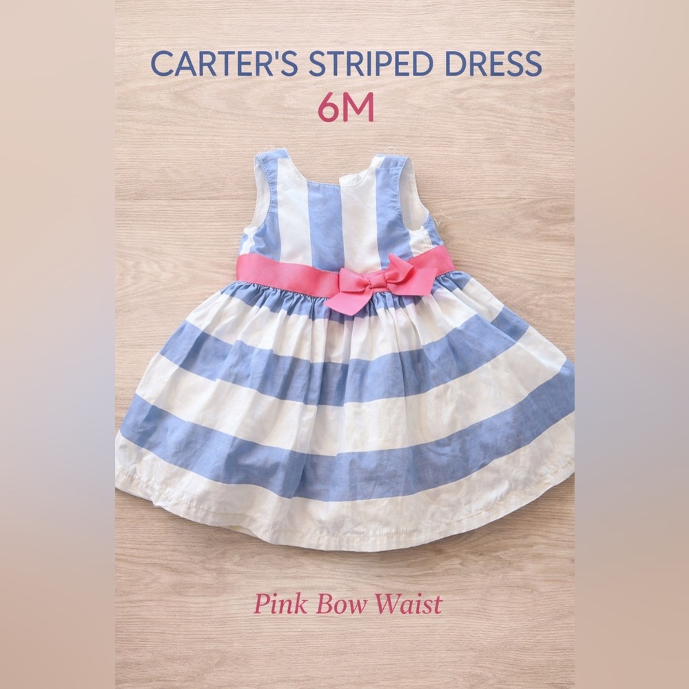 Carter’s Blue & White Striped Dress with Pink Bow 6M